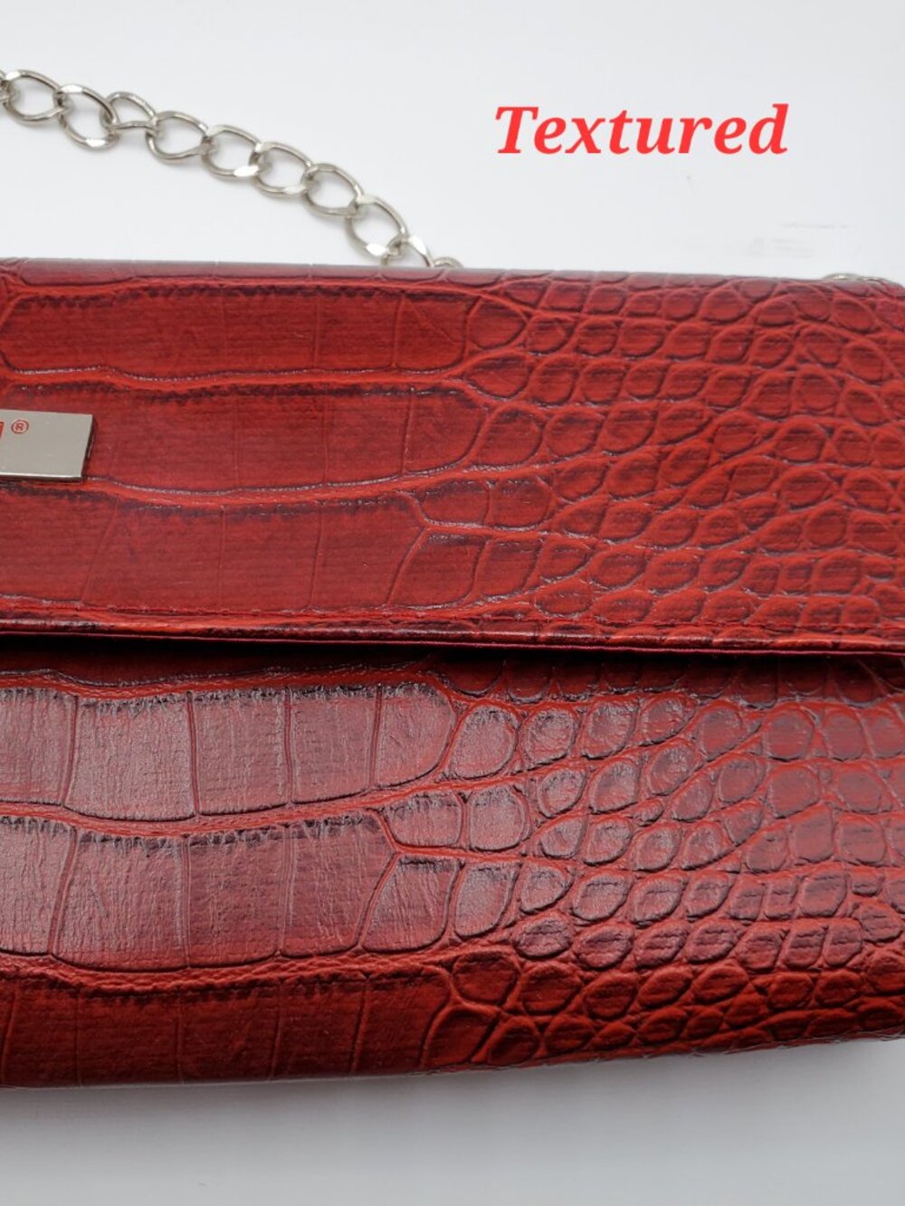 CHI Red Croc Embossed Clutch Shoulder Bag - Picture 5 of 9